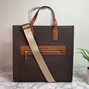 Michael Kors Kenly Large North South Tote Satchel Brown MK Luggage XL Crossbody